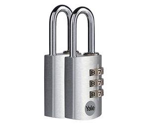 Yale - YE3CB/28/126/1/S Standard Security 28mm Aluminum Combination Padlock - Silver - Open Steel Shackle - 3 Digit Combination Lock