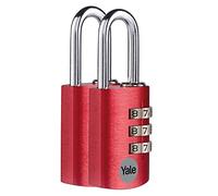 Yale - YE3CB/28/126/2/CO Standard Security 28mm Aluminum Combination Padlock - Red - Open Steel Shackle - 3 Digit Combination Lock, Set of 2