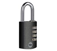 Yale - YE3CB/38/131/1/BK Standard Security 38mm Aluminium Combination Padlock - Black - Open Hardened Steel Shackle - 4 dial Combination Lock