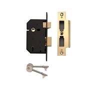 Yale YES-DL-PB-64 Essentials 3 Lever Mortice Deadlock, 2.5 Inch/64 mm, Brass Finish, Suitable for Internal Doors Use