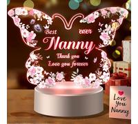 Yaleesgiff Gifts for Nanny, Butterfly Acrylic Night Light Nanny Gifts, Mothers Day Gifts for Nanny Presents for Nanny, Birthday Gifts for Nanny, Best Nanny Ever- Thank You Love You Forever
