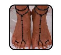 Yalice 2Pcs Black Barefoot Sandals for Women Pearl Wedding Foot Chain Toe Beach Bridesmaid Ankle Bracelet Jewelry, One Size, Acrylonitrile Butadiene Styrene, no gemstone