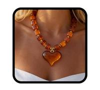 Yalice Chunky Beaded Necklaces for Women Statement Heart Pendant Thick Resin Beads Choker Collar Modern Boho Jewelry, One Size, Metal, No Gemstone