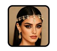 Yalice Gold Head Chain Indian Floral Bollywood Forehead Headpieces Elastic Goddess Bridal Wedding Hair Jewelry for Women