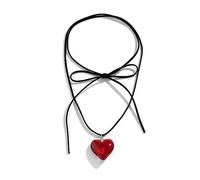 Yalice Puffy Heart Pendant Necklace Big Heart Star Choker Necklaces Black Flower Wrap Necklace Y2K Evil Eye Necklace for Women, One Size, Glass, rope