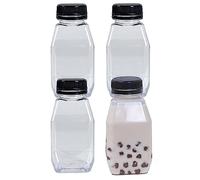 YALIHAIXIA 4Pcs 280ml Empty Plastic Juice Bottles Reusable Clear Drink Containers with BlackTamper Proof Lids for Juice Milk Coffee and Other Beverage