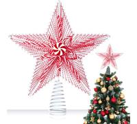 Yalikop 11'' x 12.2'' Christmas Star Tree Topper Peppermint Star Treetop Christmas Candy Tree Topper Candy Cane Christmas Tree Top Xmas Tree Decorations Candy Themed Party Supplies(Red, White)