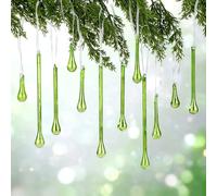 Yalikop 12 Pcs Mercury Glass Icicle Drops Christmas Ornaments Hanging Teardrop Christmas Tree Decoration Chandelier Raindrop Pendant for Xmas Tree Winter Holiday Party Supplies (Green)