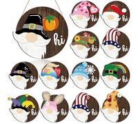 Yalikop 13 Set Interchangeable Wooden Gnome Decor 11.8 Inch Seasonal Summer Fall Gnome Decorations Holiday Changeable Welcome Sign Farmhouse Door Hanger for Front Porch Home Decorations