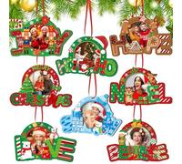 Yalikop 16 Pcs Christmas Photo Frame Ornaments Wooden Nutcrackers Santa Snowman Snowflake Picture Frame Tree Decoration DIY Photo Keepsakes for Xmas Party Decorations Winter Holiday Gift (Wishes)