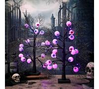 Yalikop 2 Pcs Halloween Tree with 32 LED Eyeball Lights Battery Operated Lighted Birch Tree Spooky Halloween Table Decorations Indoor Outdoor for Home Room Party