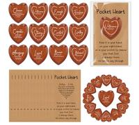 Yalikop 24 Set Inspirational Christian Gift Bulk Wooden Pocket Heart John 3: 16 Card Bible Verses Pocket Token Religious Gift for Pastor Women Men Thanksgiving Christmas Party Favor(Heart,Brown)