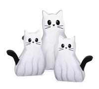Yalikop 3 Pcs Wooden Ghost Cat Figurine Set Cat Lady Standing Tabletop Tiered Tray Centerpiece Indoor Home Decor for Halloween Decoration