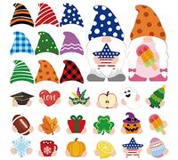 Yalikop 30 Piece Holiday Interchangeable Wooden Gnome Decor Set with Magnet Swappable Detachable Hats & Welcome Signs for Home
