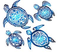 Yalikop 4 Pieces Sea Turtle Bathroom Wall Decorations Sea Turtle Ocean Voyage Sign Beach Theme Wooden Plaque Farmhouse Rustic Decorations for Home Wall Bathroom Decor Blue