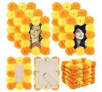 Yalikop 6 Set Picture Frames for Dia De Los Muertos Altar Day of The Dead Decorations Wooden Marigold Flowers Picture Frames for dia de los muertos Altar Decor