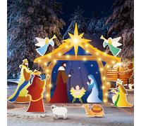 Yalikop 8 Pcs 44'' Lighted Nativity Scene Outdoor Christmas Large Nativity Yard Signs with Stakes and LED Lights Holy Jesus Birth Manger Scene for Yard Lawn Xmas Party Religious Decor