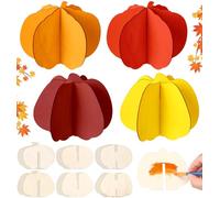 Yalikop 8 Set 24 Pcs 3.94 Inch DIY 3D Pumpkin Fall Crafts Wooden Pumpkin Craft Wooden Cutouts Slices Thanksgiving Crafts for Autumn Harvest DIY Table Tiered Tray Decor