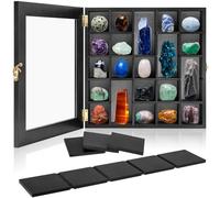 Yalikop Wood Adjustable Rock Display Case with Lid 25 Grids Rock Collection Shadow Box with Shelves Display Shelf Storage Organizer for Collectibles Trinket Gem Agate Opal Stone Mineral Crystal