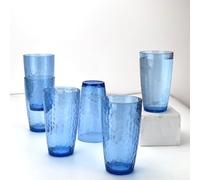 Yalin 590 ml Acrylic Drinking Glasses, Reusable, Stackable, BPA-Free, Unbreakable, Dishwasher Safe, Set of 6 Cups (Blue)