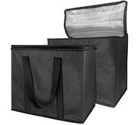 Yalin Set of 2 Large Insulated Collapsible Cooler Bags with Durable Dual Zipper Closure, Reusable Grocery Shopping Bags Keep Food Hot or Cold, Ideal for Food Delivery Bag (Black)