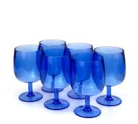 Yalin Set of 6 Unbreakable 12 oz Acrylic Plastic Wine and Water Tumbler Stackable Goblets. (Blue, 12 oz)
