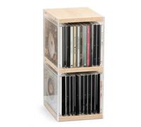 Yalitrca 2-Tier Stackable Wooden & Acrylic CD Storage Boxes with Flip-Cover Display, Holds up to 40 CDs, Desktop Organizer/CD Holder/Rack, Perfect for Theatre Room or Home(30.5 × 20.5 × 15.5 cm)