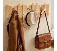 Yalitrca Coat Rack Shelf Wall Mounted, Rustic Wooden 8 Flip-Down Coat Hooks, 45.4 * 13.8 * 3.4, Space-Saving Entryway Wall Coat Rack for Coats Jackets Hats