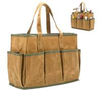 Yalitrca Tool Bag, 16oz Waxed Canvas Tool Tote Bag, 1 Large Capacity Tool Storage Bag with 10 External Pockets, Multi-Purpose Tool Carrier for Gardening Tools, Holds Wrenches, Hammers, Screwdrivers
