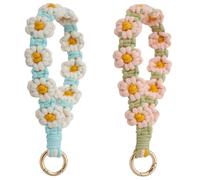 YaLiyA 2 PCS Daisy Key Lanyards Keychain Wristlet Handmade Braided Keychain Wrist Lanyard Crochet Boho Keychain Bracelet Keychains Purse Charm