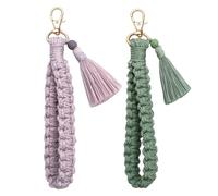YaLiyA 2 Pcs Macrame Keychain Bracelet Boho Macrame Keychain Wristlet with Tassel Wrist Key Lanyard for Women Girls