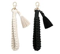 YaLiyA 2 Pcs Macrame Keychain Bracelet Macrame Wristlet Keychain Boho Macrame Keychain Wristlet Keychain with Tassel Wristlet Keyring Holder Wrist Key Lanyard for Women Girls