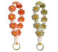 YaLiyA 2PCS Daisy Key Lanyards Keychain Wristlet Handmade Braided Keychain Wrist Lanyard Crochet Boho Keychain Bracelet Keychain Purse Charm（pink + blue + green + red）