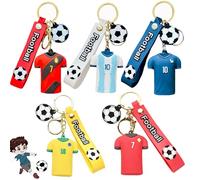 YaLiyA 5PCS Football Keychain Argentina Jersey Keyring Soccer Gift Portable Inspirational Football Ornament Silicone Key Rings Mini Soccer Ball Keychain