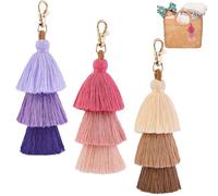 YaLiyA Colorful Boho Tassel Charm Key Chain Pom Pom Bag Pendant Key Ring 3Pcs Handbag Tassels Charm Keychain Car Keyring Holder Bag Wallet Purse