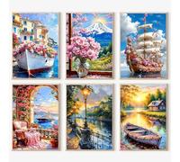 YALKIN 6 Packs Paint by Numbers for Adults, Landscape Painting by Number Kits On Canvas,Without Frame DIY Color Oil Painting Acrylic Paints,Home Wall Decor 9.8x13.8in/25x35cm