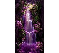 YALKIN DIY Diamond Painting Kits for Adults, 5D Purple Waterfall Large Diamond Art with Round Drills Full Drill Gem Big Painting Set for Home Wall and Gifts 16 x 28 inch (40x70CM)
