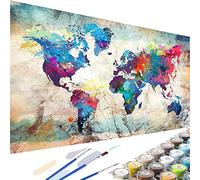 YALKIN Large Paint by Number for Adults Canvas 15.8 x 35.5 in World Map Easy DIY Acrylics Oil Painting by Numbers Kits for Beginners Paintwork Without Framed Arts for Home Decor Christmas