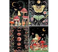 YALKIN Paint by Numbers for Adults, Mushroom Moon Painting by Number Kits On Canvas,Without Frame DIY Color Oil Painting Acrylic Paints,Home Wall Decor（4 Pack 12x16 in）
