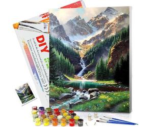 YALKIN Paint by Numbers Kits for Adults, Mountain Stream Framed Painting by Number Kits On Canvas, DIY Color Oil Painting Acrylic Paints, Home Wall Decor 12x16in/30x40cm (with Frame)