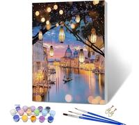 YALKIN Paint by Numbers Kits for Adults, Romantic Evening Framed Painting by Number Kits On Canvas, DIY Color Oil Painting Acrylic Paints, Home Wall Decor 12x16in/30x40cm (with Frame)