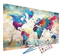YALKIN Paint by Numbers Kits for Adults, World Map Painting by Number Kits On Canvas,Without Frame DIY Color Oil Painting Acrylic Paints,Home Wall Decor 16x35in/40x90cm
