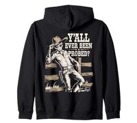 Y'all Ever Been Probed Funny Western Vintage Alien Cowboy Zip Hoodie