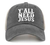 Y'all Need Jesus Hat Trucker Hats Women Vintage Mesh Cap for Fall, Gray, One size