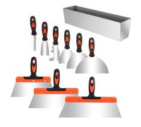 Yallmie 10Pcs Wallpaper Scraper Set, Drywall Tools Stainless Steel Plasterers Tool, Skimming Spatula Set with Soft Handle Drywall Hand Tool Kit, Taping Tools with 14" Mud Pan