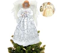 Yallmie 12.6In Christmas Tree Angel Topper, Fabric Fairy for Top of Tree Fairy Topper, Angel Tree Topper Fabric Light Up Christmas Tree Topper for Holiday Party Home (03)