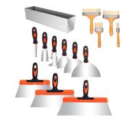 Yallmie 14Pcs Wallpaper Scraper Set, Drywall Tools Stainless Steel Plasterers Tool, Skimming Spatula Set with Soft Handle Drywall Hand Tool Kit, Taping Tools with 14" Mud Pan (14 Pcs)