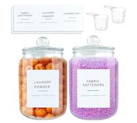 Yallmie 2-Piece Washing Powder Dispenser, Dishwasher Tablet Container Glass Dishwasher Tablets Storage with Label Laundry Soap Powder Storage Jars Containers for Room Accessories