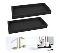 Yallmie 2Pcs Bathroom Bottle Tray, Rectangle Silicone Organiser Tray Black Bath Storage Silicone Cosmetic Holder, Toilet Tank Storage Shatterproof Bathroom Accessory Holders for Counter Decor(black-S)