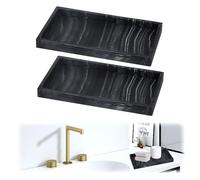 Yallmie 2Pcs Bathroom Tray, Rectangle Tray Bathroom Vanity Tray Silicone Cosmetic Tray, Toilet Tank Storage Tray Shatterproof Bathroom Accessory Trays for Counter Decor Dresser Tops (marble black-S)